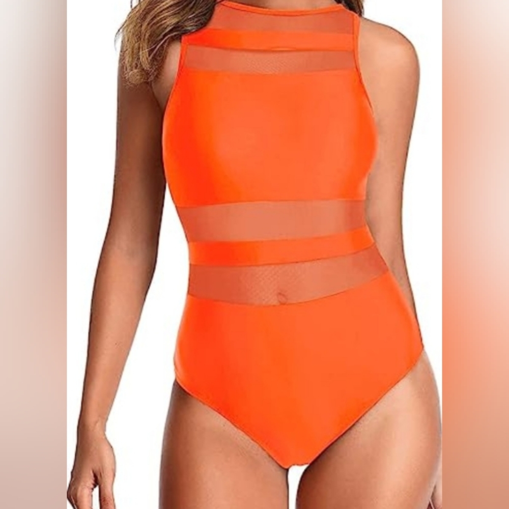 Holipick Women High Neck One Piece Swimsuits for Women Mesh Bathing  Size Small.